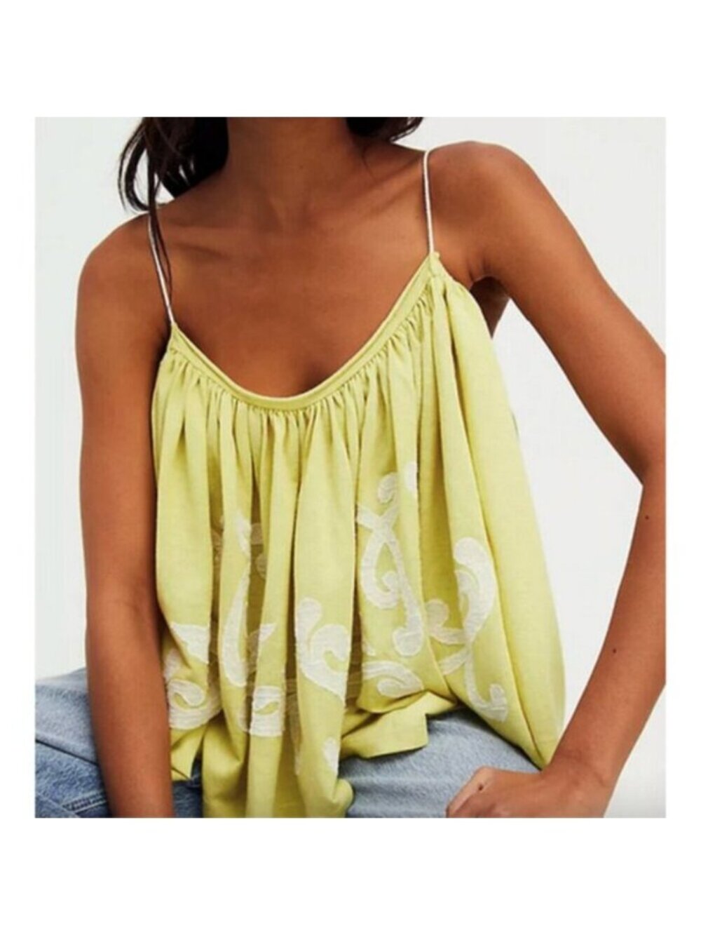 Free People On Clouds Swing Tank In Lemon Ivory Combo S